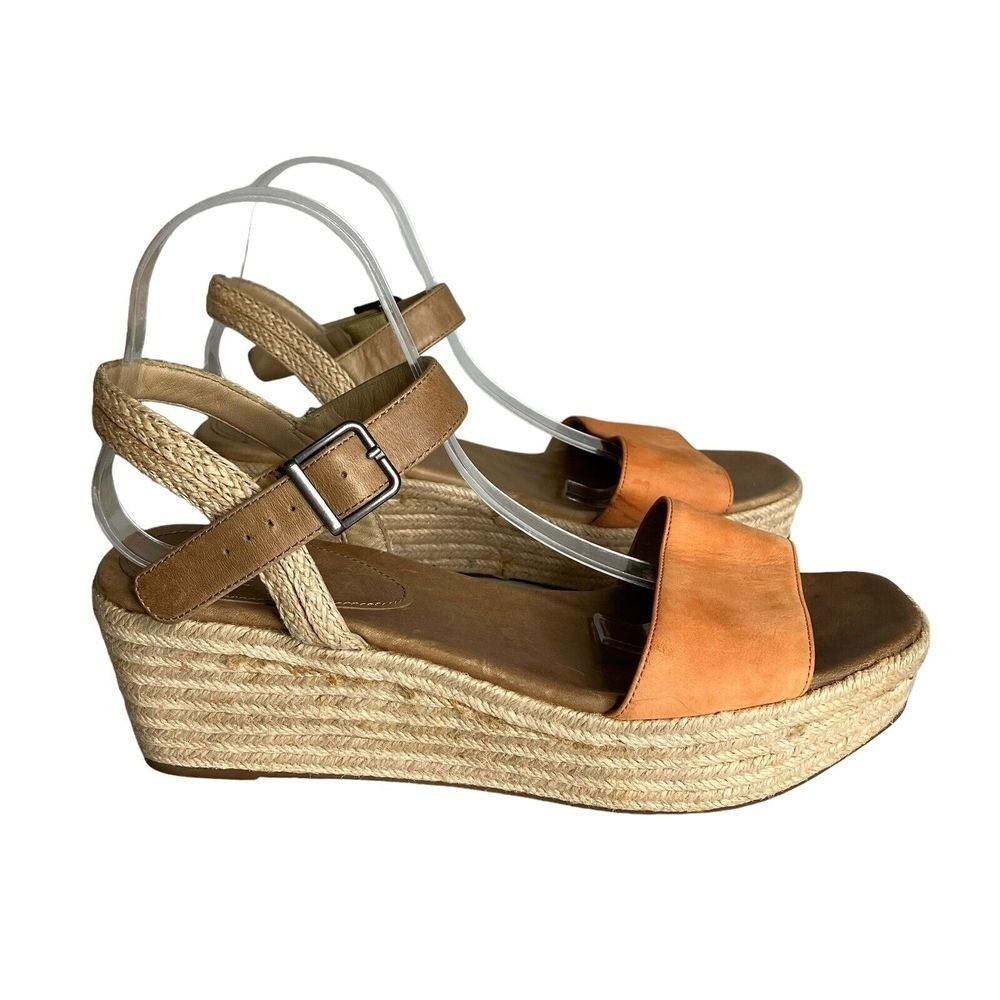 Eileen Fisher‎ Espadrille Wedge Sandals Ankle Strap Orange Leather Size 11